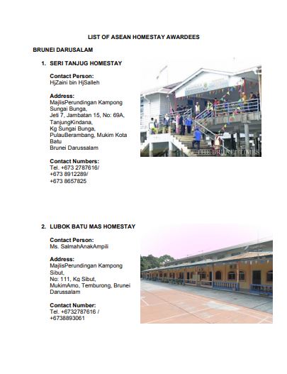 LIST OF ASEAN HOMESTAY AWARDEES